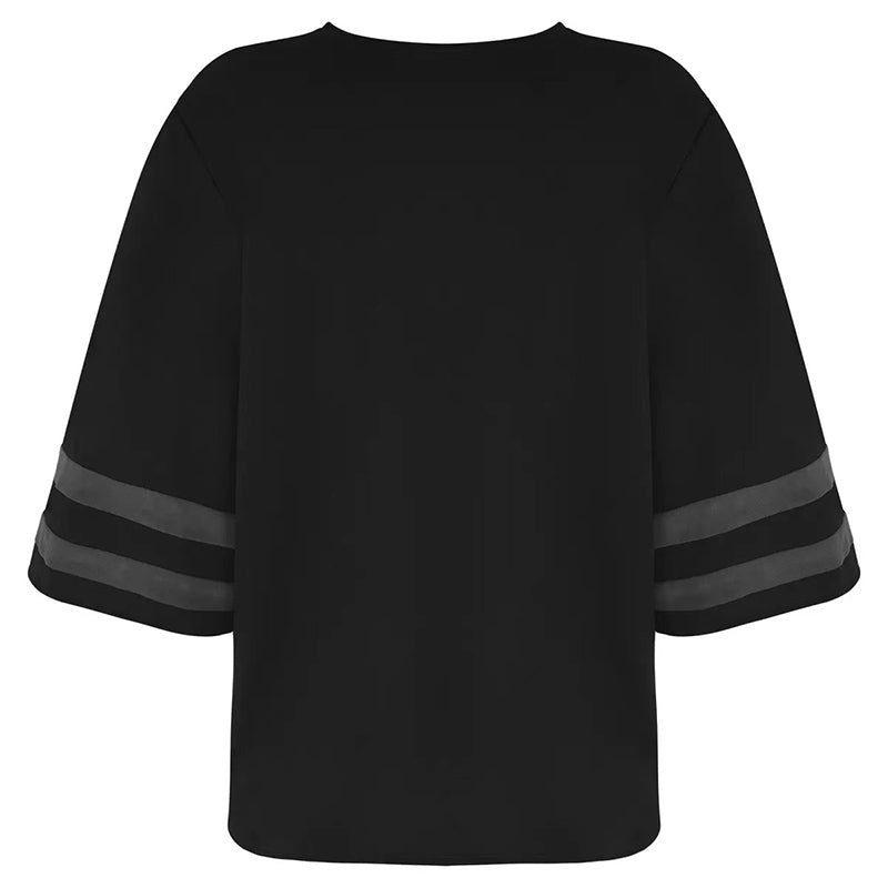 Fashion Woman Blouses 2022 Women V-neck Zip-up Shirt with Half Flared Sleeves Mesh Stitching Loose Casual Women Summer Clothing