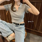 Summer V-neck Short-sleeved Knitted Sweater Women's Korean Version Slim Fit and Thin All-match French Girl Retro Hong Kong Style Short Top