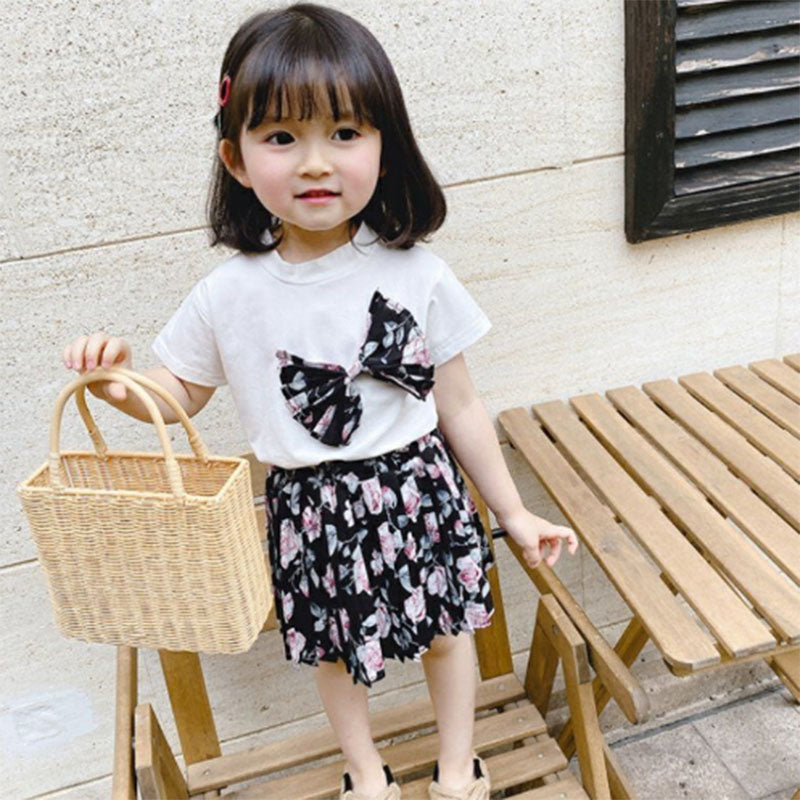 Girls' Suits Western-style Cotton Children's Summer Fashion Floral Skirt Baby Summer Short-sleeved Two-piece Suit