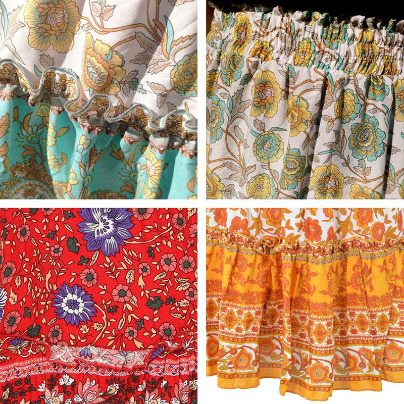 Woman Skirts Bohemian Style Pleated Skirts Summer Mini Skirt Loose A-line Short Floral Print Skirts Elastic Waist Casual Skirt