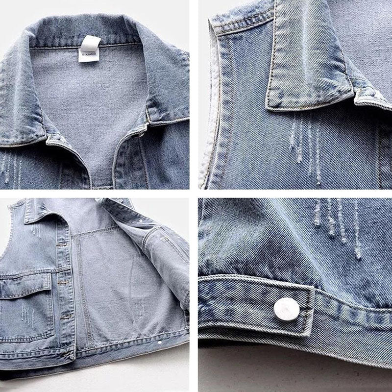 Denim Vest Women's Spring Summer Simple Large Pockets Sleeveless Vest Coat All-match Large Size Loose Top Button Denim Cardigan