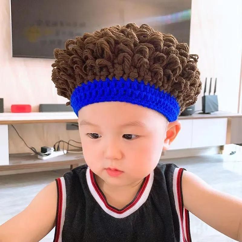Baby Funny Wig Hat Fun Curly Hair Cap Explosive Head Natural Curly Hat Cute Cotton Warm Hat Outdoor Casual Hat