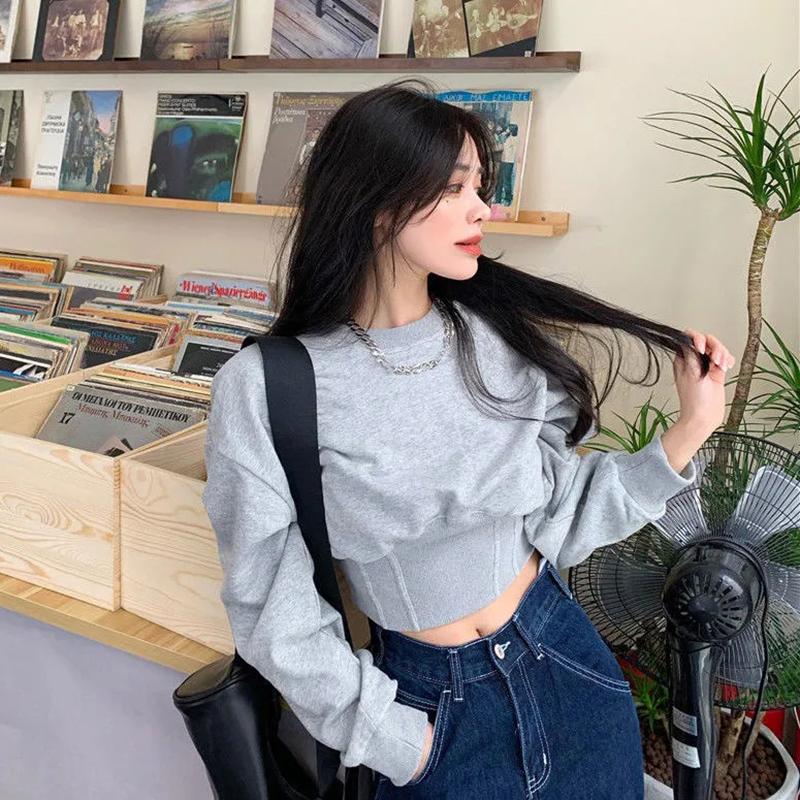 Women Hoodies Sweatshirts Fashion Cropped Tops Long Sleeve Oversized Loose Casual Pullover Hoodies