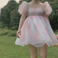 Sweet Women Tie Dye Princess Dresses Summer Multicolor A-line Puff Short Organza Ball Gown Dress