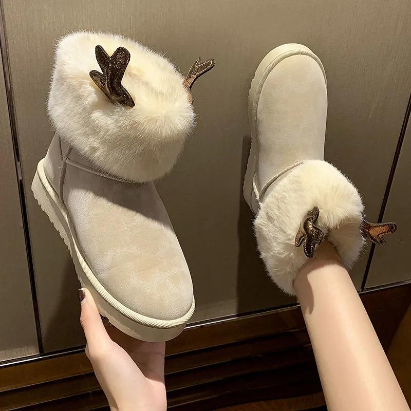Women's Shoes Winter Warm Cute Elk Antlers Snow Boots Plus Velvet Cotton Shoes Women Casual Shoes