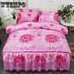 Lace Decoration Non-slip Bed Skirt Queen Size Bedding Set Bedsheet Bedcover Pillowcase Home