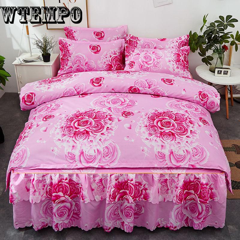 Lace Bed Skirt set Pillowcase Bedding Bed Sheet Mattress cover Girls Bedspread King Queen