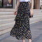 A-line Skirt Floral High Waist Thin Irregular Ruffle Big Wave Chiffon Midi Skirt Elastic Waist Mid-length Skirt
