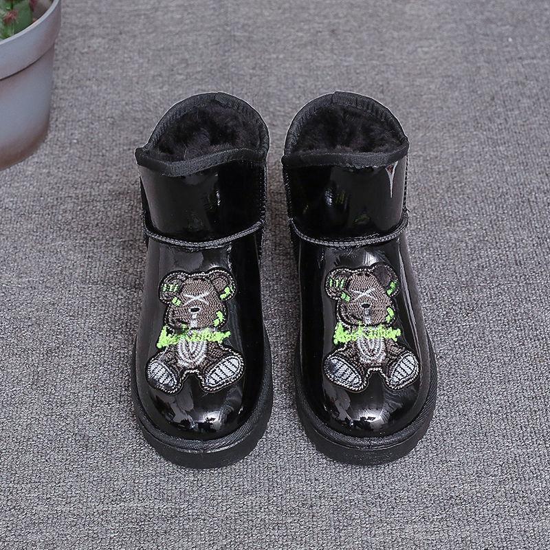 Women's Patent Leather Waterproof Snow Boots Women's Thick Cotton Shoes Winter Plus Velvet Non-slip Short Boots