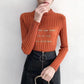PofuLove Korean Slim Thin Student Knitting Undershirt Hedging Half Turtleneck Letter Sweater Female
