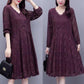 Spring Summer Women's Plus Size Lace Dress Mid-length Long-sleeved A-line Skirt All-match V-neck Women's Dress