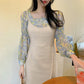 Korean Fashion Women Long Sleeve Floral Print Chiffon Square Neck Shirt Blouse Tops