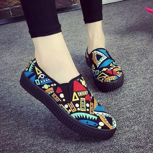 All-match Flying Woven Casual Shoes Summer Wild Geometric Single Shoes Non-slip Graffiti Female Students Korean Shoes