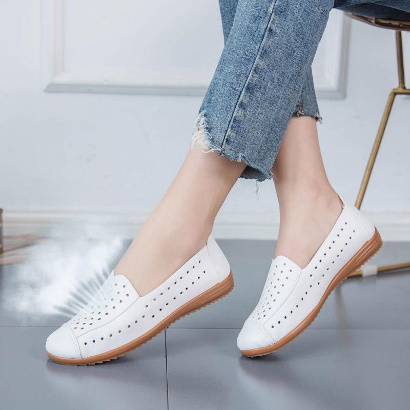 Spring Summer Women's Hollow Sandals Flat Non-slip Set Foot Leather Shoes Casual Beef Tendon Soft-soled Shoes