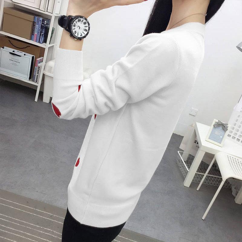 Pofulove Women Knitted Turtleneck Sweater Solid  Embroidered Heart Streetwear Pullovers  Female Tops