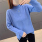 Women White Short Half-high Collar Pullover Sweater Office Loose Thick Solid Sweatshirts