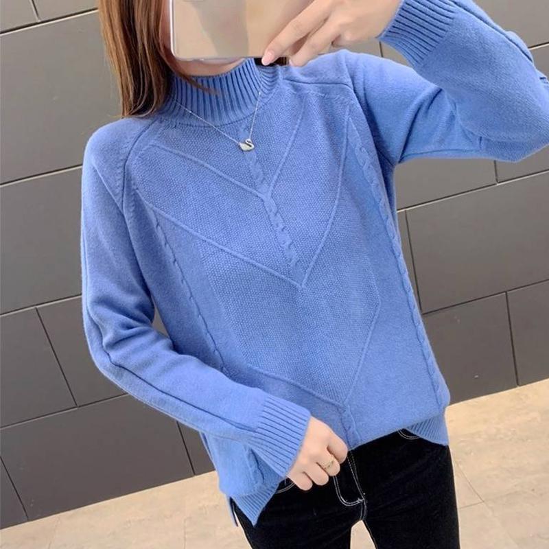 Women White Short Half-high Collar Pullover Sweater Office Loose Thick Solid Sweatshirts