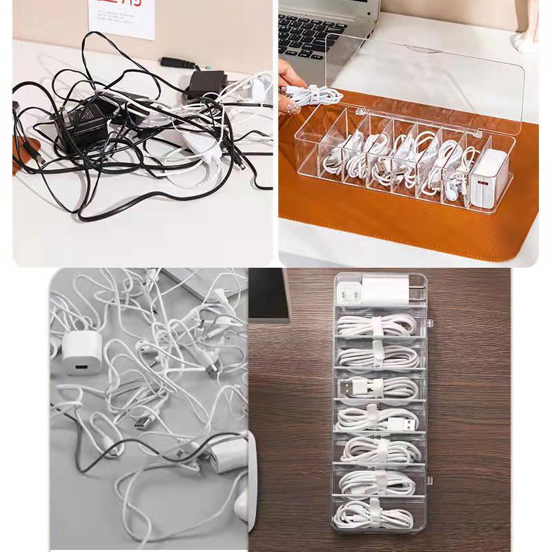8 Grid Data Cable Storage Box Mobile Phone Charging Cable Charger Compartment Finishing Box Desktop Transparent Storage Box Anti-dust Box