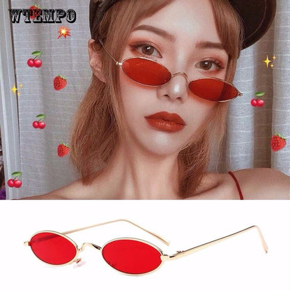 WTEMPO Retro Harajuku Elliptical Sunglasses Women Red Sunglasses Europe Small Box Ins Glasses