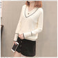 Winter Women Blue V-neck Pullover Sweater Lazy Loose Solid Color Casual Sweater Oversize Pullovers