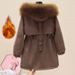 Imitation Hair Parker Overcoming Women's Mid-length Plus Velvet Thick Hooded Waist Waist Tooling Cotton-padded Jacket