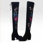 Children's Over-the-knee Boots, Ethnic Embroidery Boots, Thick-heeled Round-toe Elastic Suede Boots