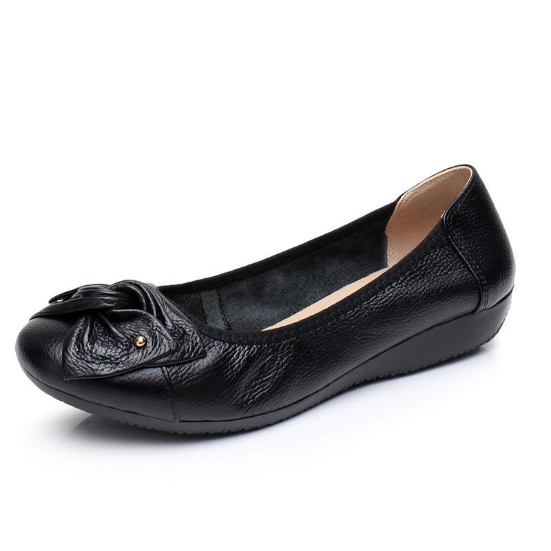 First Layer Cowhide Women Shoes Flat Mother Shoes Large Size Single Shoes Women Leather Peas Shoes Women Soft Soles