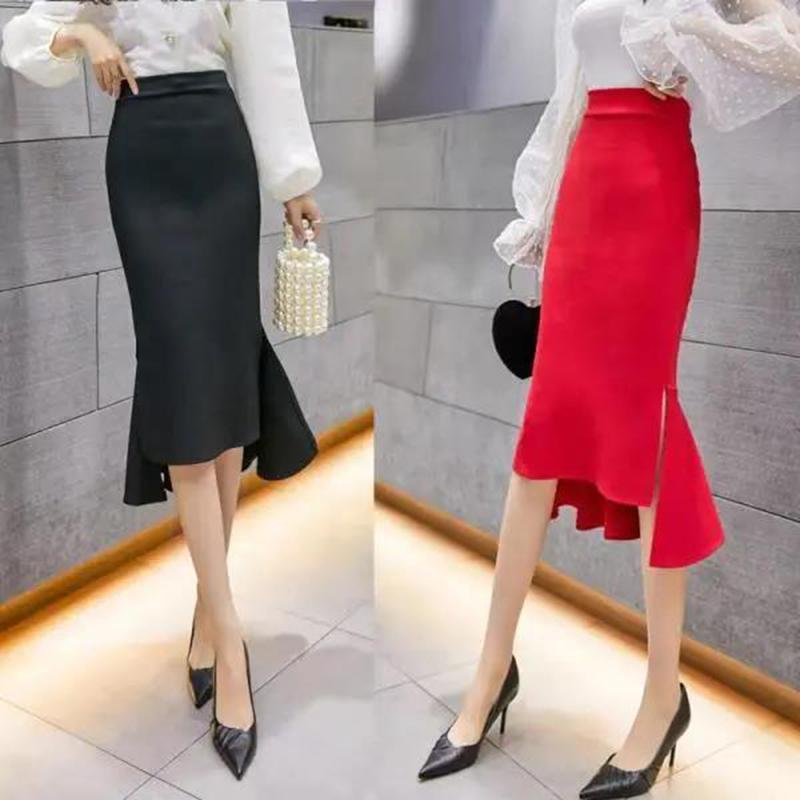 Summer Skirts Mid-length Fishtail Skirts Hip Skirts Temperament Ladies High Waist Thin Skirts Hip Skirts Female Fishtail Skirts
