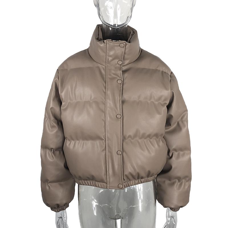 Winter Thick Warm Short Parkas Women Fashion Black PU Leather Coats Women Elegant Zipper Cotton Jackets Female Ladies