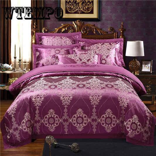 4pcs Luxury Silk Satin Jacquard Duvet Cover Bedding Set Queen King Size Bed Set Bed Shee Set