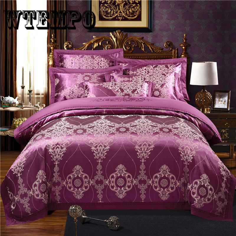 4pcs  Home Textile Jacquard Bedding Set King Queen Luxury Satin Silk Quilt/duvet Cover Bedlinen