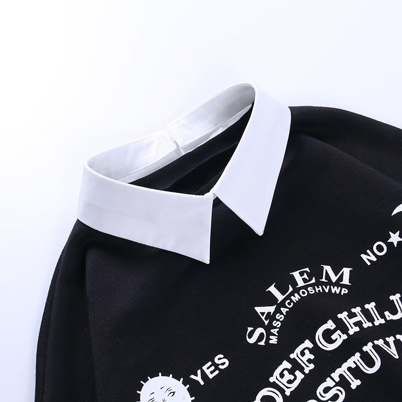 Black Grunge Oversized Hoodies Gothic Harajuku Streetwear Chic Letter Print Hoodies Women Long Sleeve Hoodies