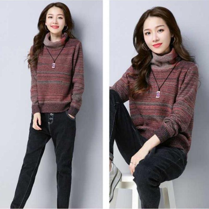 Pofulove Women turtleneck Sweater Pullover Long Sleeve Plus Size loose thick Knit Sweaters Winter