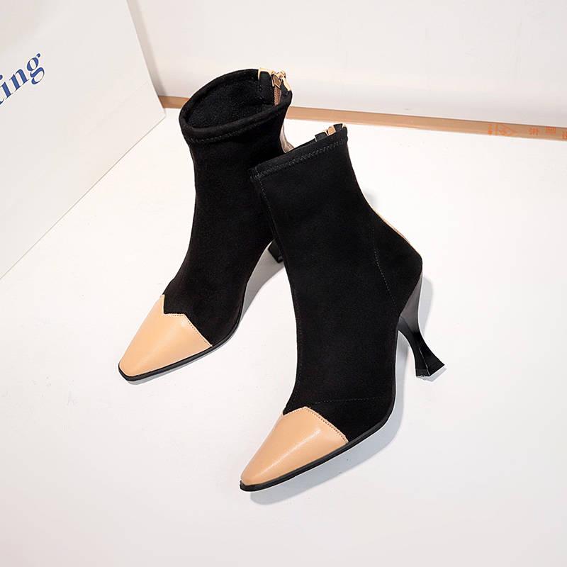 Fashion Shoes Women Boots Stretch Ankle Boots Pointed Toe Lycra Women Heel Booties Women Shoes
