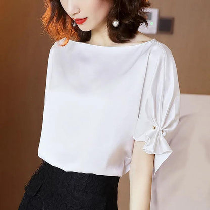 Women's Summer Short Sleeve Shirt Solid Color Large Size Loose Round Neck Top