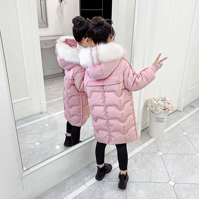 Girls' Warm Cotton Clothes Mid-length Padded Coat Winter Plus Velvet Padded Jacket