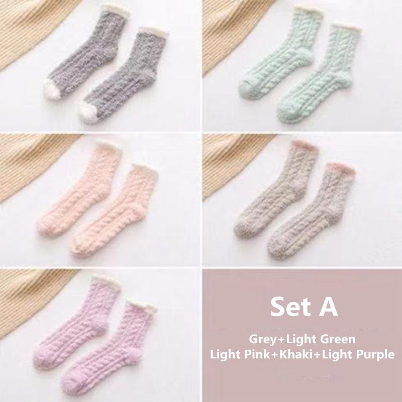 5 Pairs Coral Fleece Socks Women's Thickening Fleece Sleeping Socks Autumn Winter Home Floor Plush Socks Warm Sleeping Socks