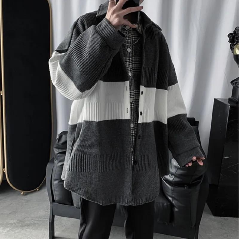 Sweater Cardigan Coat Men's Loose Stitching Color Thickened Knitted Cardigan Coat Warm and Comfortable Breathable Men's Sweater