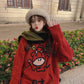 Outer Wear Printed Sweater Loose Casual Fashion Round Neck Long Sleeve Women All-match Red Knit Sweater Sweater Women Autumn Winter