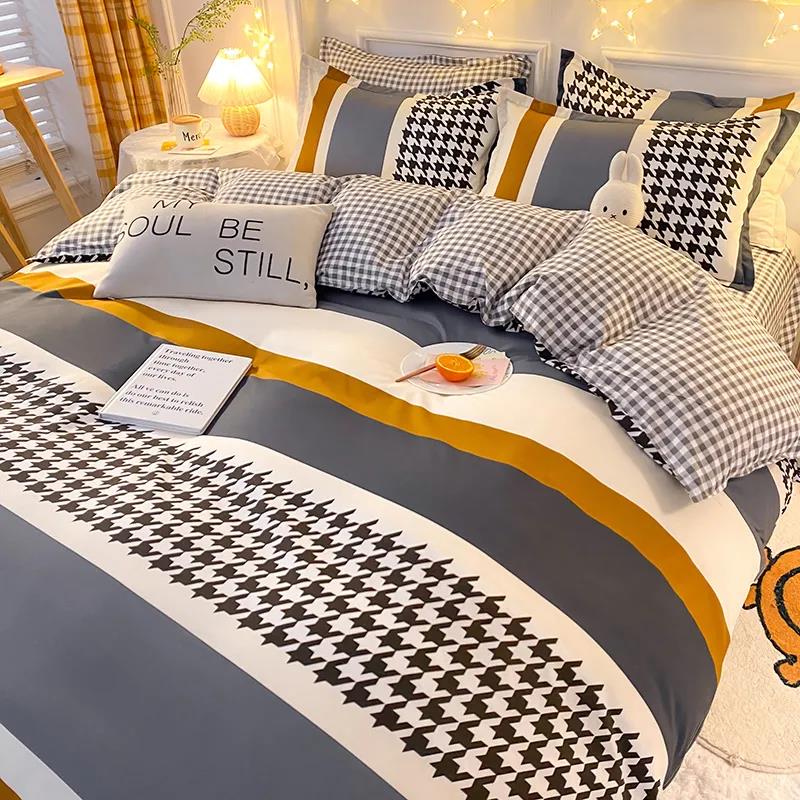 Four-piece Bedding Cotton Quilt Cover Single and Double Cartoon Printing Mattress Cover Bedroom Bed Linen Quilt Cover