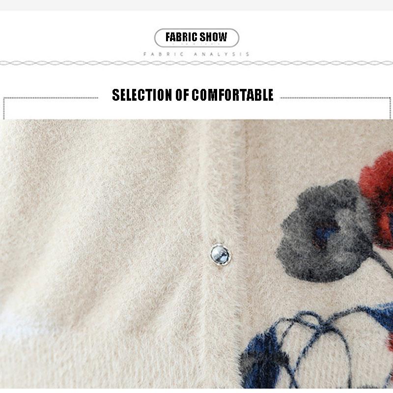 Autumn Winter Artificial Mink Cashmere Printed Knitted Cardigan Women's Short Sweater Coat Long-sleeved Loose Knitted Jacket