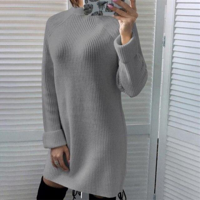 Pullover Sweater Women Knit Dresses Autumn Winter Sexy Long Sleeve Casual Solid Color Bouncy