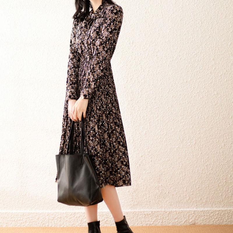 Chiffon Floral Dress Female Spring Summer French Retro Waist Pleated Skirt All-match Dinner Dress