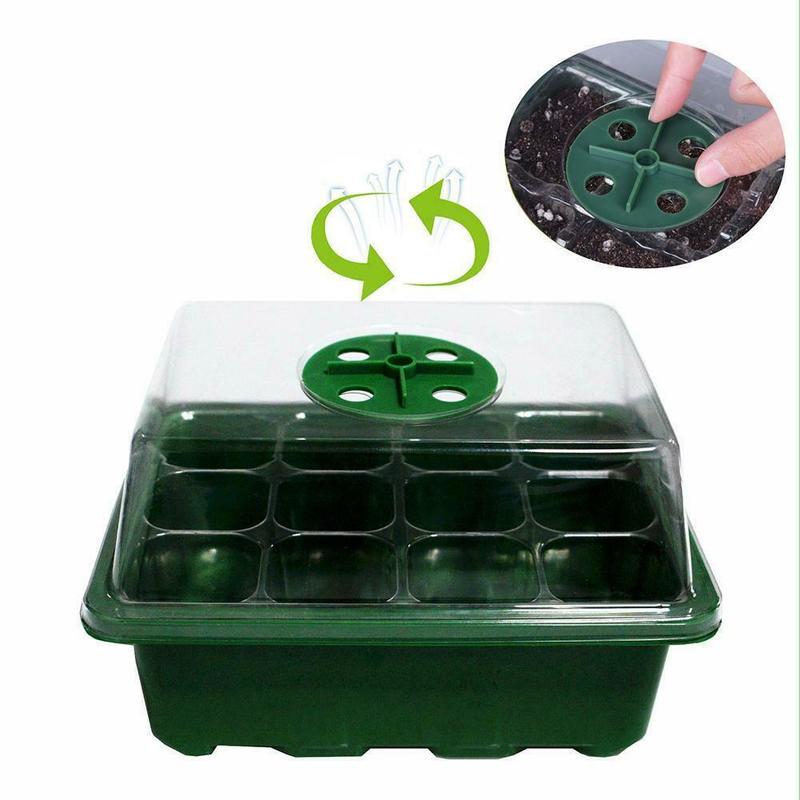 12 Holes Plastic Nursery Pots Planting Seed Tray Kit Plant Germination Box