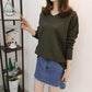 Winter Women V-neck Thickened Pullover Back Buckle Loose Office Warm Undershirt Sweatshirt