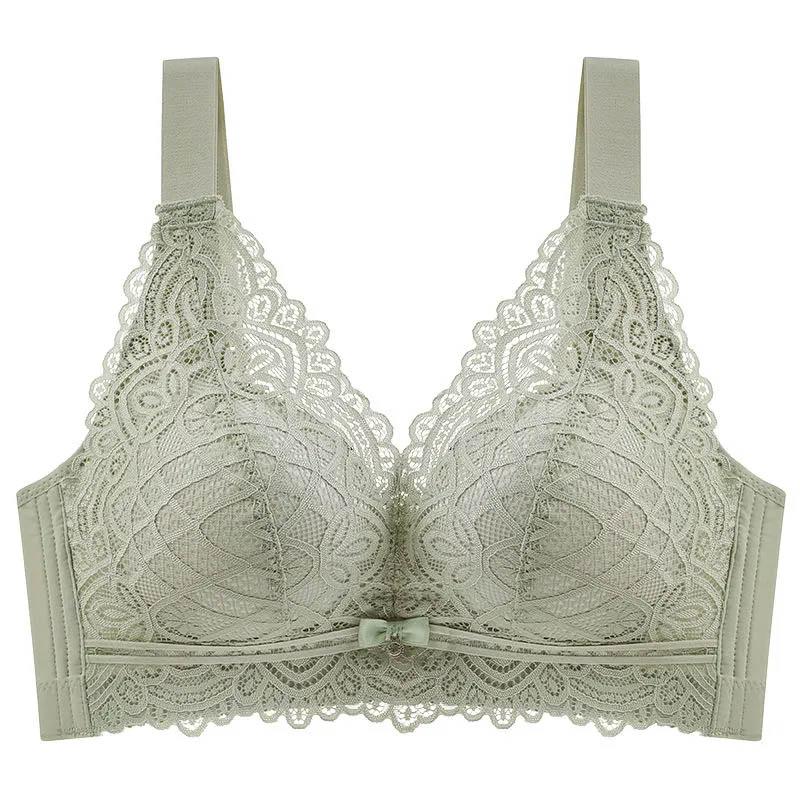 Ladies Gathering No Steel Rings Bras Thin Anti-sagging Upper Receiving Side Breast Bras Adjustable Sexy Lace Design Bras