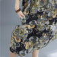 WTEMPO Printing Cotton and Linen Plus Size Ladies Dress Summer 1/2 Sleeve Round Neck Long Dress Casual Full Length