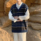Retro Knitted Vest Men's Tide Brand Ethnic Style Loose Trendy Handsome Vest with V-neck Sweater Vest