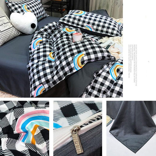 Net Celebrity Four-piece Bedding Cartoon Bed Linen Quilt Sanding Three-piece Student Bedding