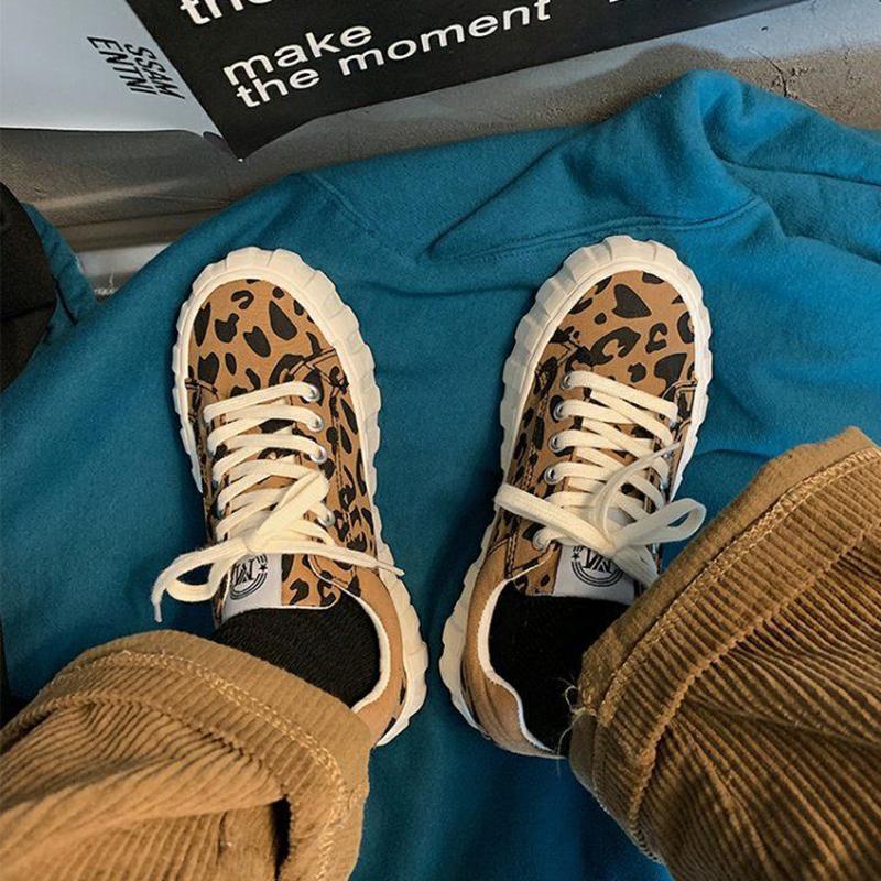 Leopard Biscuit Shoes Cute Big Head Canvas Shoes Spring Korean Trend All-match Shoes Women's Trend